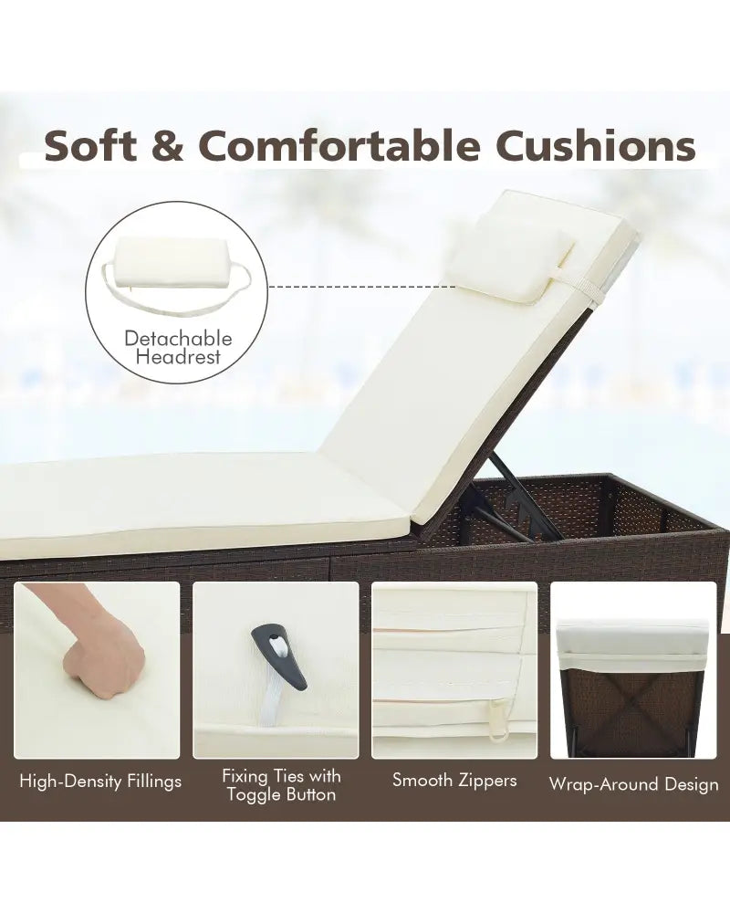 Outdoor PE RattanChaise Lounge with 6-level Backrest-Off White - Off White - Outdoor Chaise Lounges