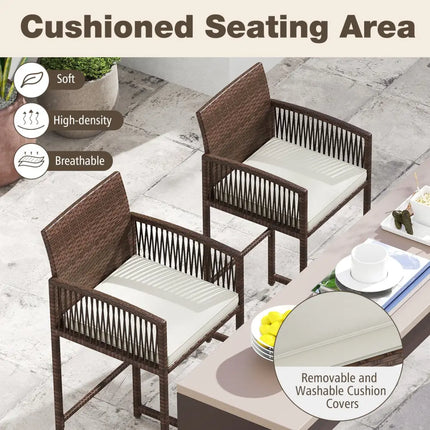 Outdoor PE Wicker Bar Stools Set of 2 Patio Bar Height Chairs with Cushions-White - White - Patio Bar Furniture