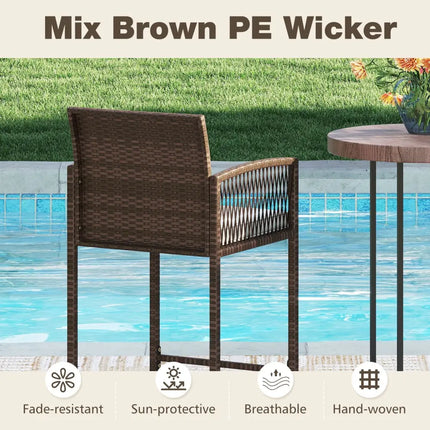 Outdoor PE Wicker Bar Stools Set of 2 Patio Bar Height Chairs with Cushions-White - White - Patio Bar Furniture