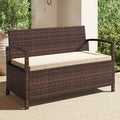 Outdoor PE Wicker Storage Bench 2 Seater with Cushion and 42 Gallon Deck Box-Beige - Beige - Outdoor Benches
