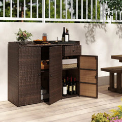 Outdoor PE Wicker Storage Cabinet with 3 Doors for Deck - Outdoor Storage & Garages