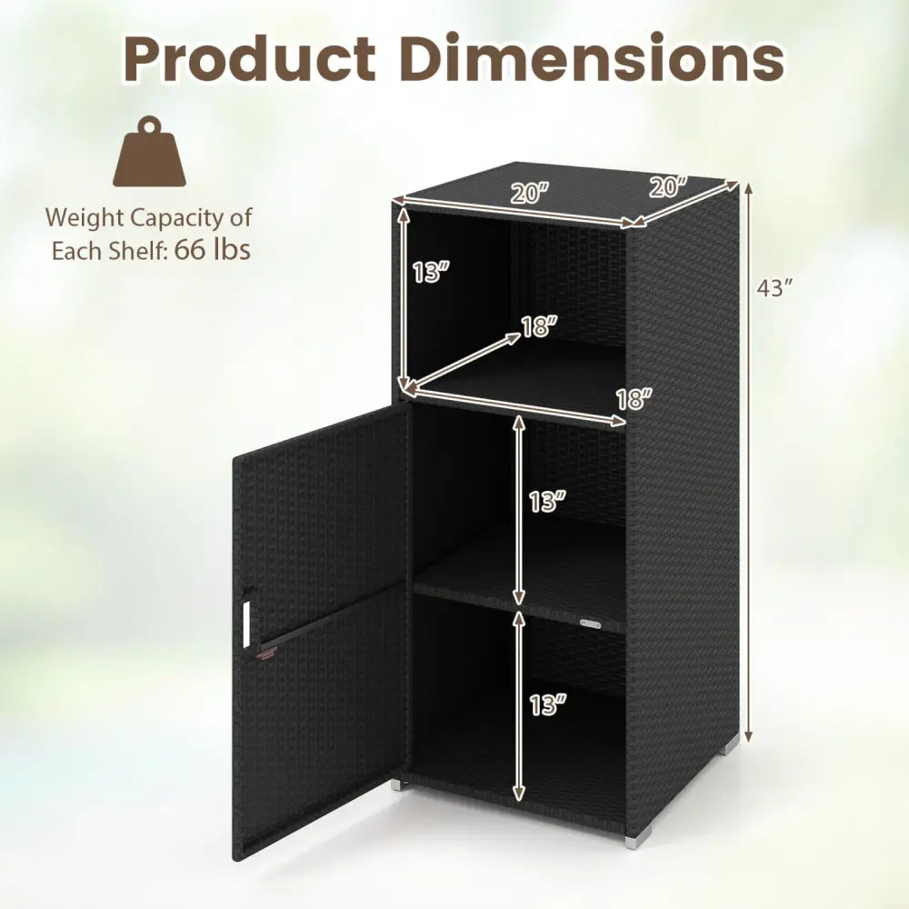 Outdoor PE Wicker Storage Cabinet with Door and Open Compartment for Patio-Black - Black - Sheds & Outdoor Storage