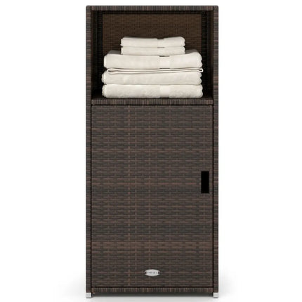 Outdoor PE Wicker Storage Cabinet with Door and Open Compartment for Patio-Brown - Brown - Sheds & Outdoor Storage