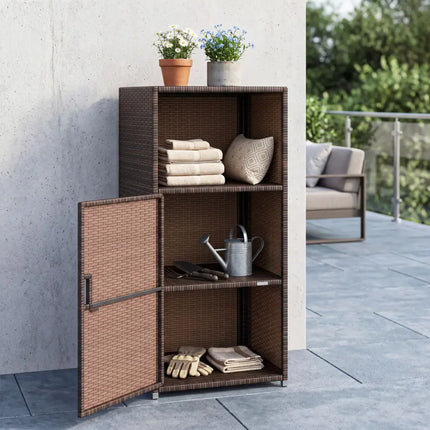 Outdoor PE Wicker Storage Cabinet with Door and Open Compartment for Patio-Brown - Brown - Sheds & Outdoor Storage