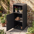 Outdoor PE Wicker Storage Cabinet with Door and Open Compartment for Patio-Black - Black - Sheds & Outdoor Storage