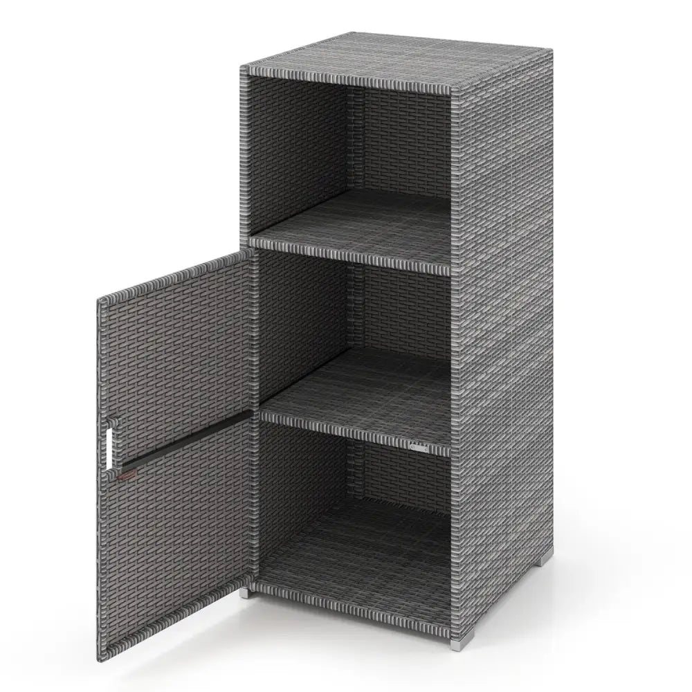 Outdoor PE Wicker Storage Cabinet with Door and Open Compartment for Patio-Gray - Gray - Sheds & Outdoor Storage