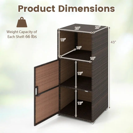 Outdoor PE Wicker Storage Cabinet with Door and Open Compartment for Patio-Brown - Brown - Sheds & Outdoor Storage