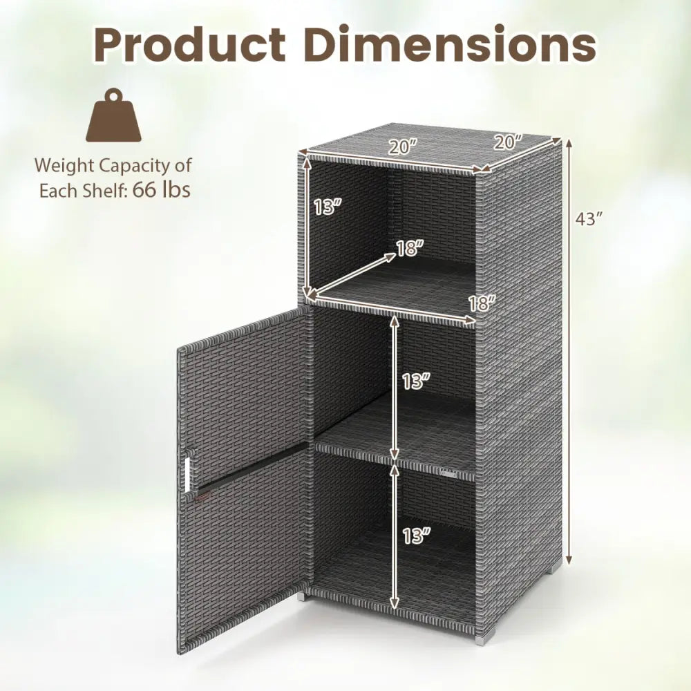 Outdoor PE Wicker Storage Cabinet with Door and Open Compartment for Patio-Gray - Gray - Sheds & Outdoor Storage