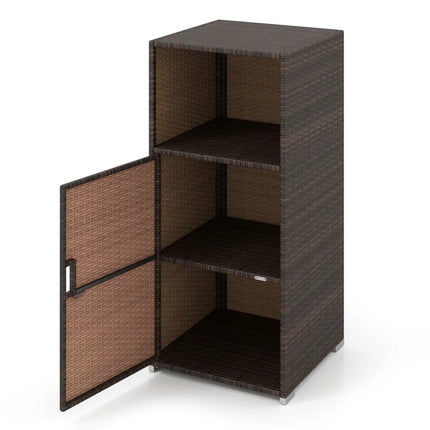 Outdoor PE Wicker Storage Cabinet with Door and Open Compartment for Patio-Brown - Brown - Sheds & Outdoor Storage