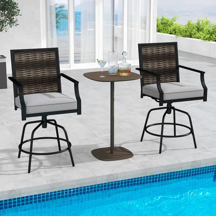 Outdoor PE Wicker Swivel Bar Stools Set of 2 Counter Height Patio Chairs with Back-Grey - Gray - Patio Bar Furniture