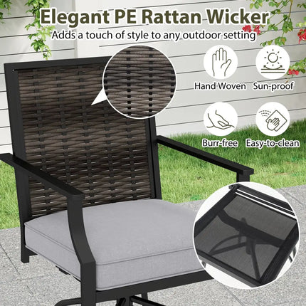 Outdoor PE Wicker Swivel Bar Stools Set of 2 Counter Height Patio Chairs with Back-Grey - Gray - Patio Bar Furniture