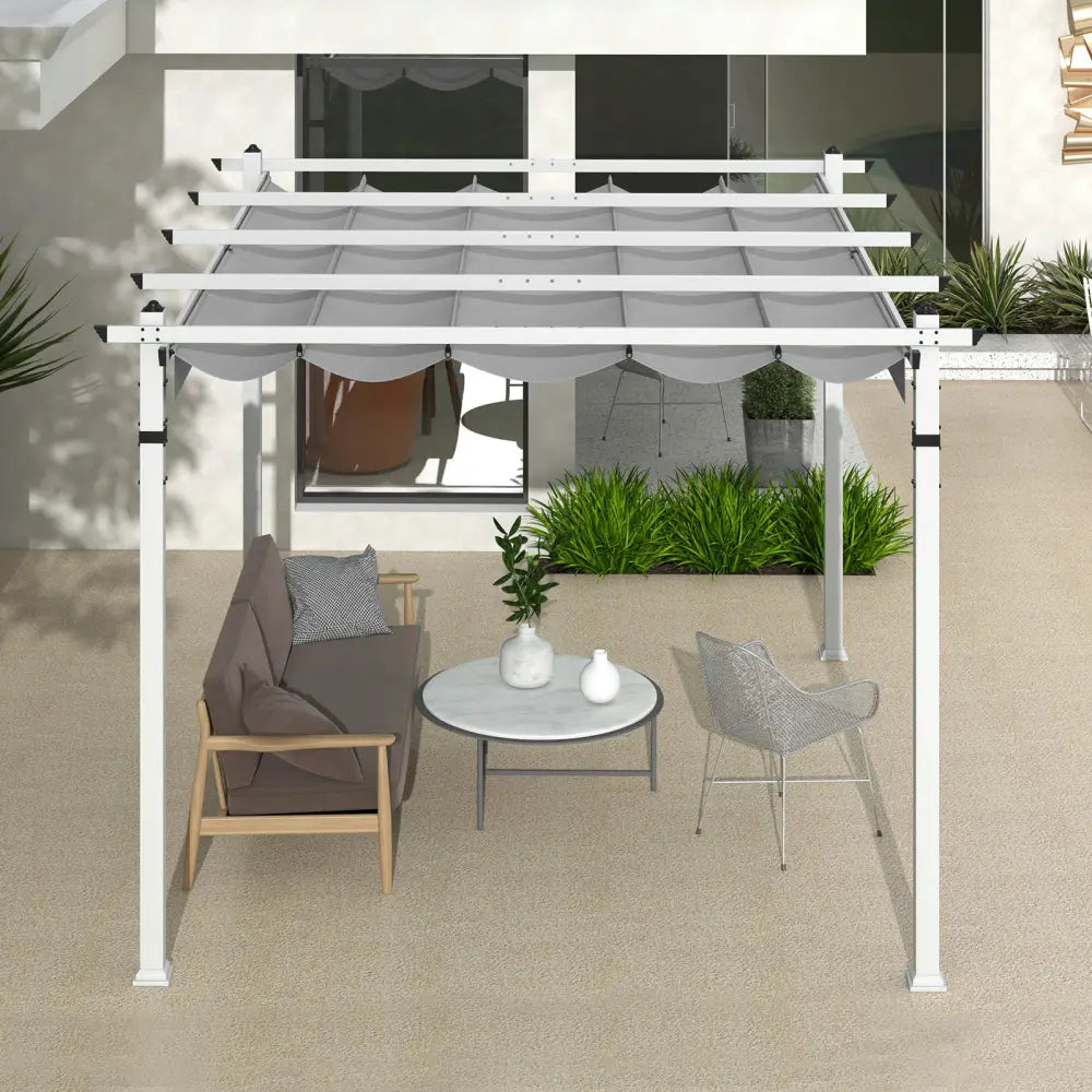 Outdoor Pergola with Retractable Canopy and Aluminum Frame-Gray - Gray - Gazebos