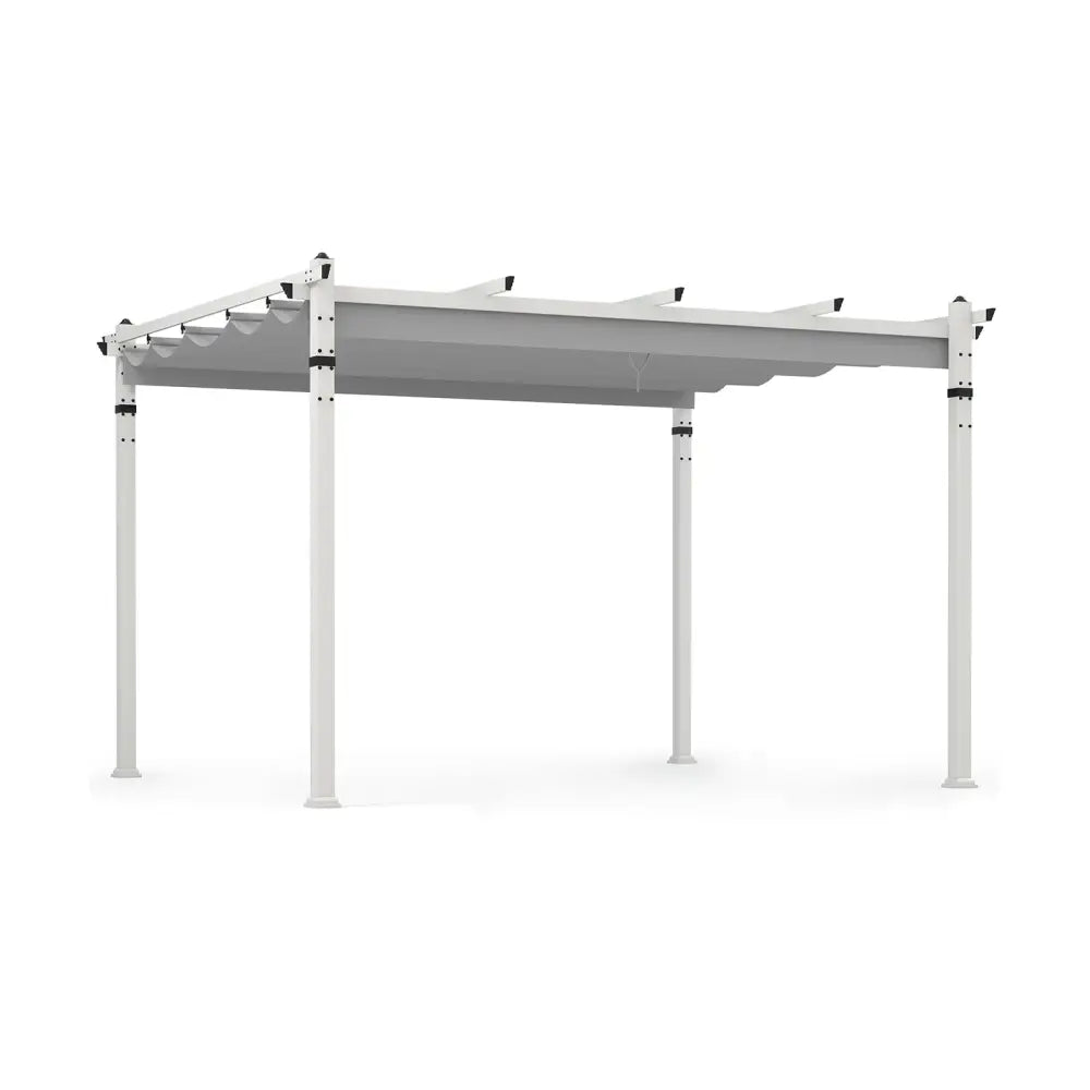 Outdoor Pergola with Retractable Canopy and Aluminum Frame-Gray - Gray - Gazebos