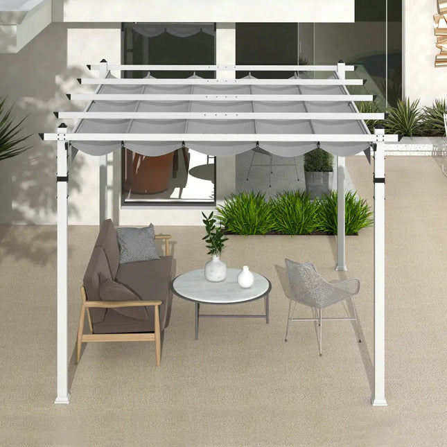Outdoor Pergola with Retractable Canopy and Aluminum Frame-Gray - Gray - Gazebos