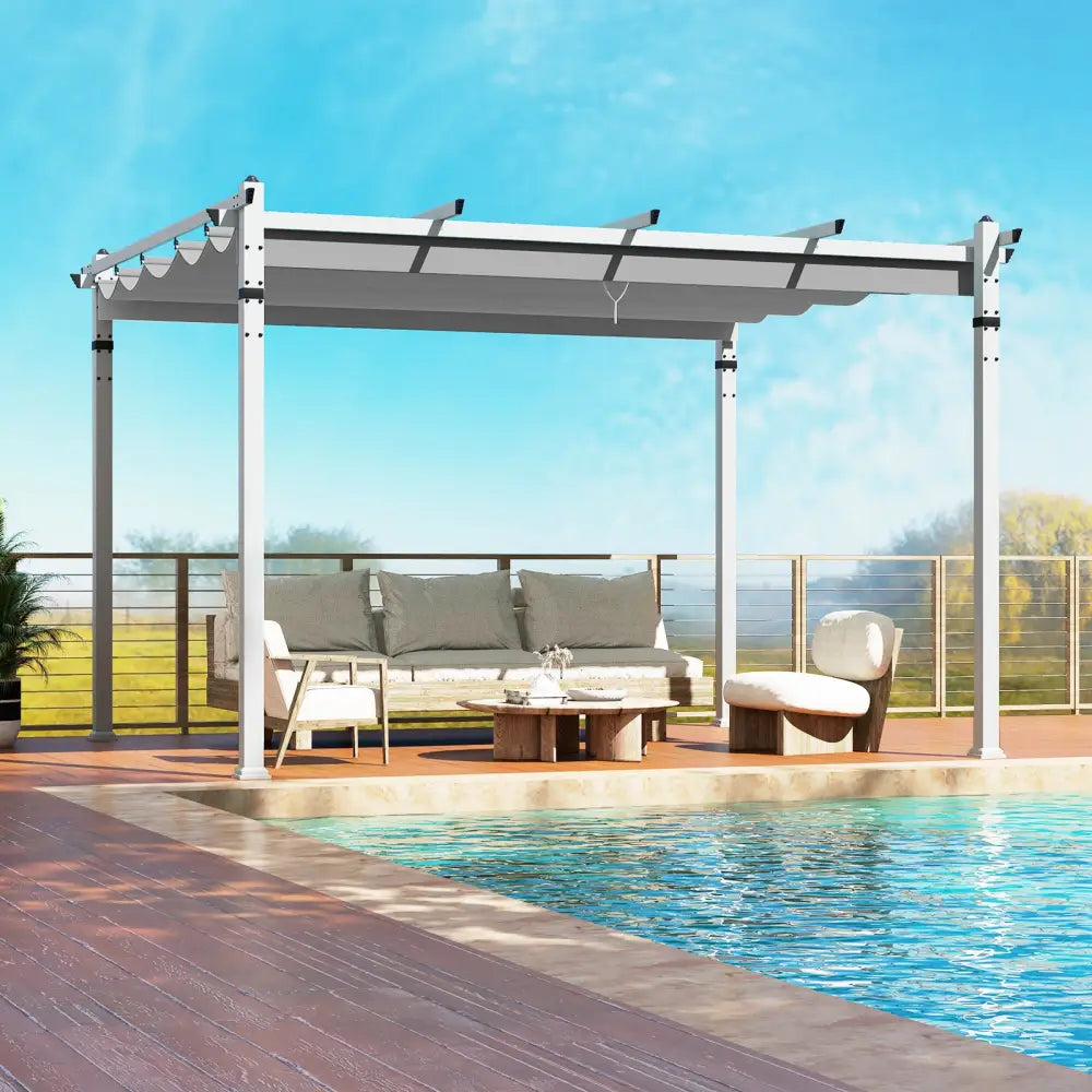 Outdoor Pergola with Retractable Canopy and Aluminum Frame-Gray - Gray - Gazebos