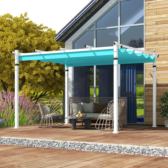 Outdoor Pergola with Retractable Canopy and Aluminum Frame-Turquoise - Turquoise - Gazebos