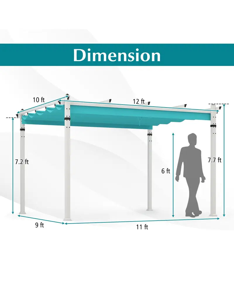 Outdoor Pergola with Retractable Canopy and Aluminum Frame-Turquoise - Turquoise - Gazebos
