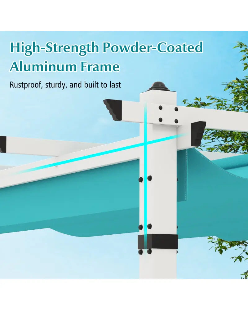 Outdoor Pergola with Retractable Canopy and Aluminum Frame-Turquoise - Turquoise - Gazebos