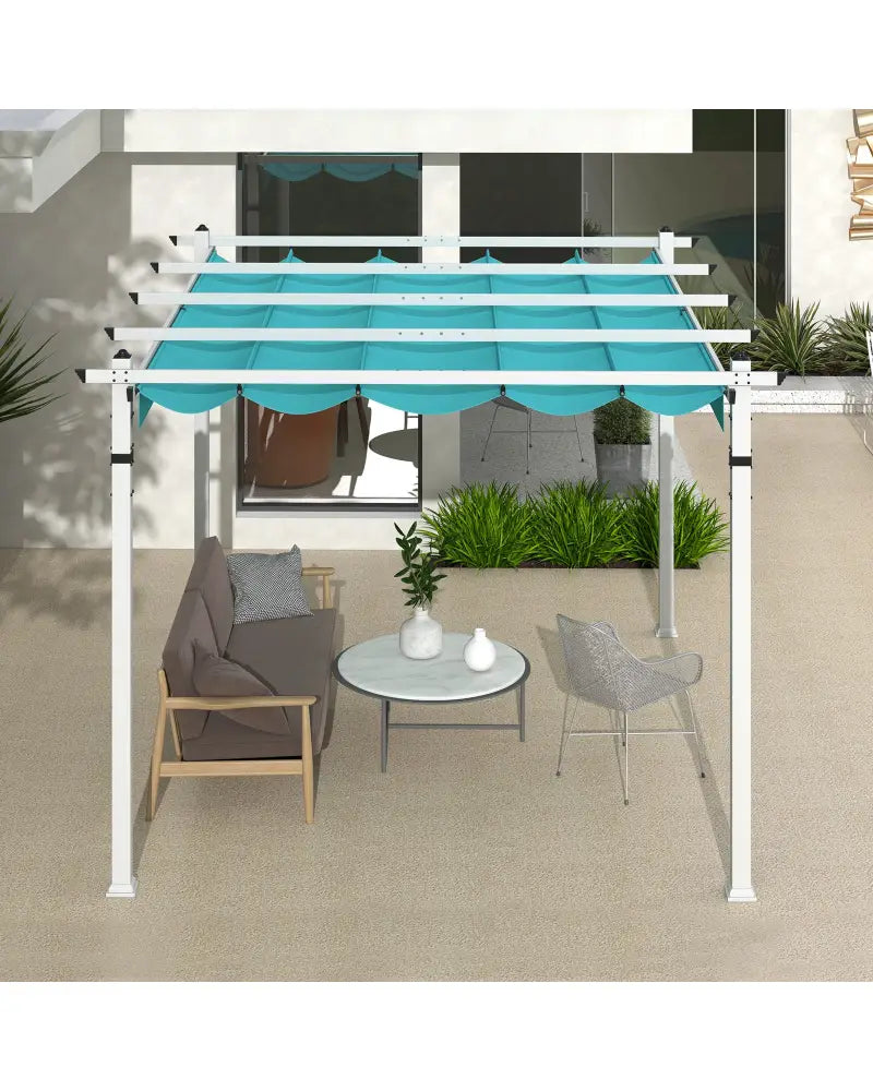 Outdoor Pergola with Retractable Canopy and Aluminum Frame-Turquoise - Turquoise - Gazebos