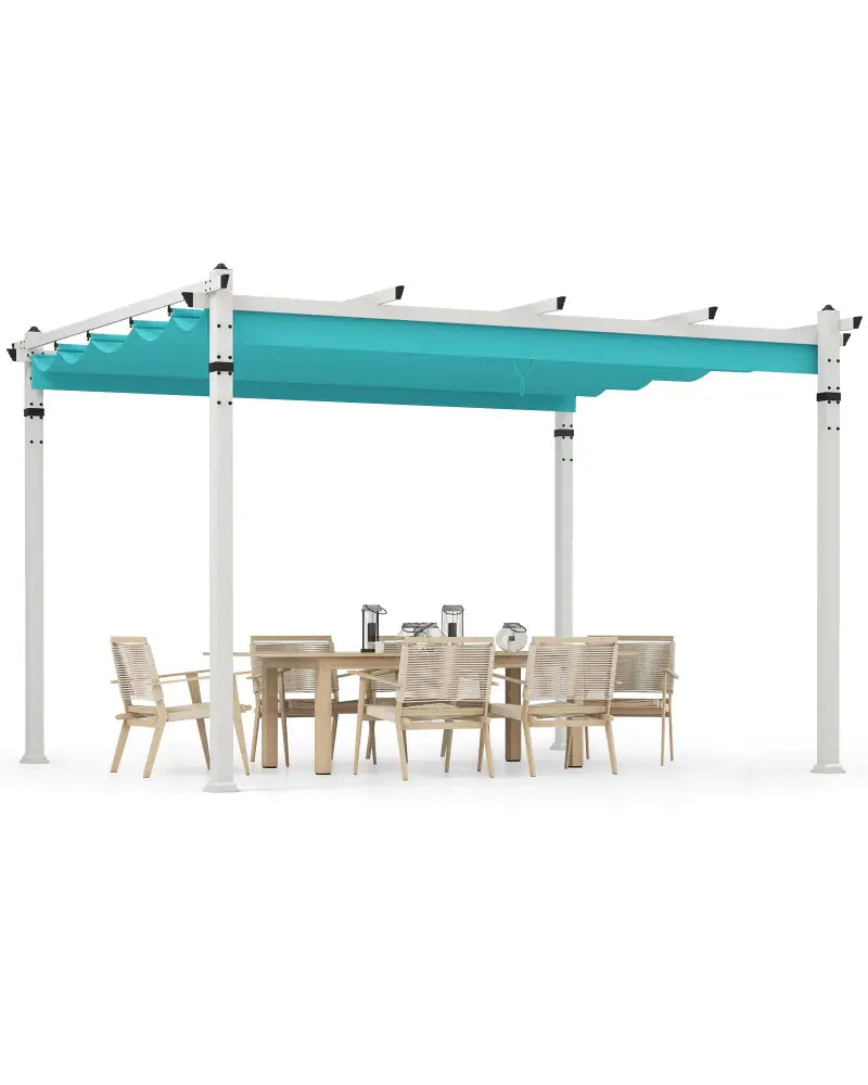 Outdoor Pergola with Retractable Canopy and Aluminum Frame-Turquoise - Turquoise - Gazebos