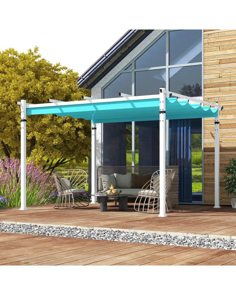 Outdoor Pergola with Retractable Canopy and Aluminum Frame-Turquoise - Turquoise - Gazebos