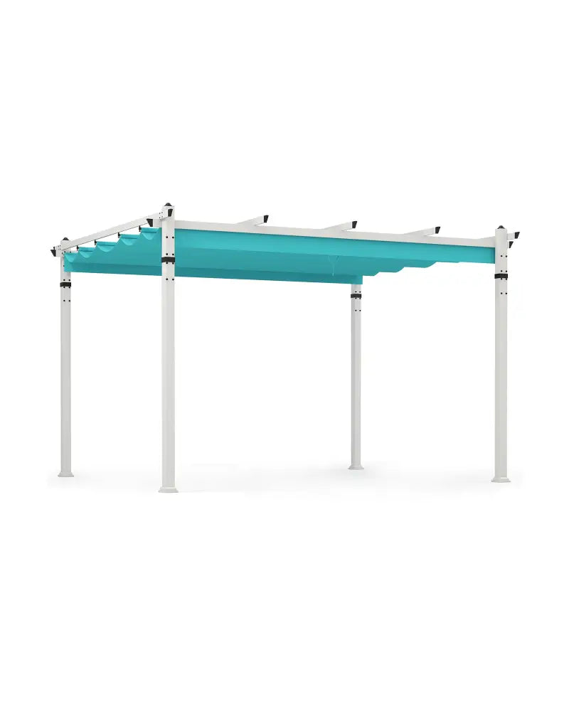 Outdoor Pergola with Retractable Canopy and Aluminum Frame-Turquoise - Turquoise - Gazebos