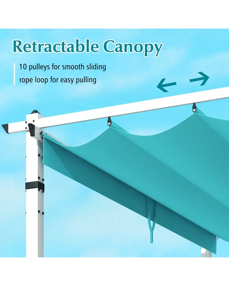 Outdoor Pergola with Retractable Canopy and Aluminum Frame-Turquoise - Turquoise - Gazebos