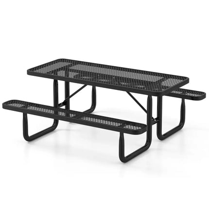 Outdoor Picnic Table and Bench Set for 8 Person with Seats and Mesh Grid-Black - Black - Picnic Tables