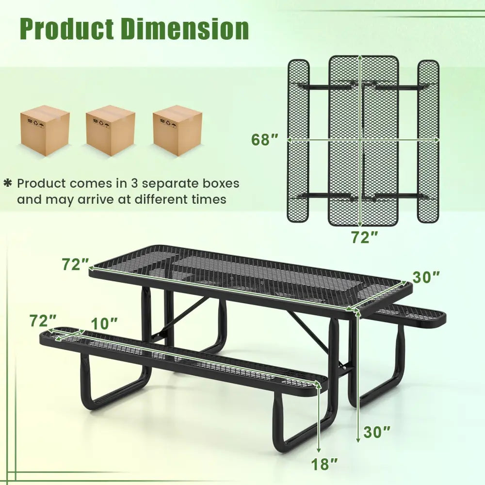 Outdoor Picnic Table and Bench Set for 8 Person with Seats and Mesh Grid-Black - Black - Picnic Tables