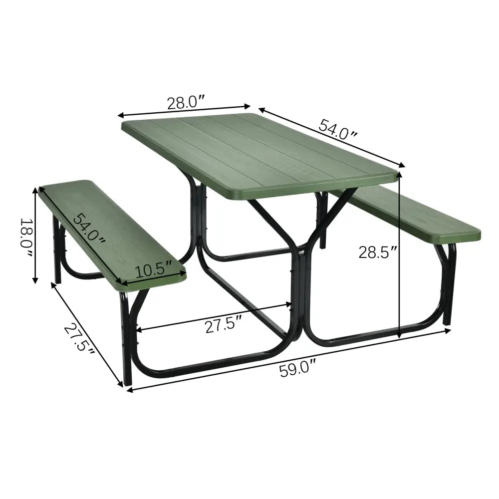 Outdoor Picnic Table Bench Set for Camping-Green - Green - Picnic Tables