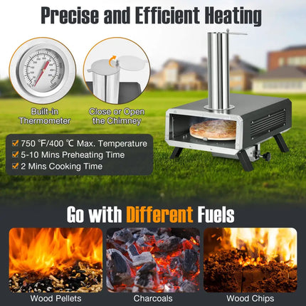 Outdoor Pizza Oven Portable Wood Pellet Pizza Stove with 12 Inch Round Rotatable Pizza Stone - Outdoor Grills
