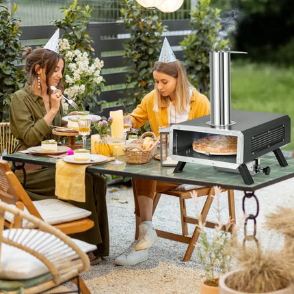 Outdoor Pizza Oven Portable Wood Pellet Pizza Stove with 12 Inch Round Rotatable Pizza Stone - Outdoor Grills