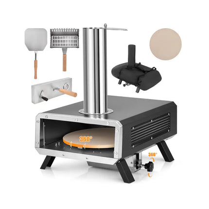Outdoor Pizza Oven Portable Wood Pellet Pizza Stove with 12 Inch Round Rotatable Pizza Stone - Outdoor Grills