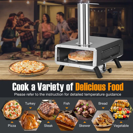 Outdoor Pizza Oven Portable Wood Pellet Pizza Stove with 12 Inch Round Rotatable Pizza Stone - Outdoor Grills
