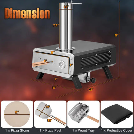 Outdoor Pizza Oven Portable Wood Pellet Pizza Stove with 12 Inch Round Rotatable Pizza Stone - Outdoor Grills