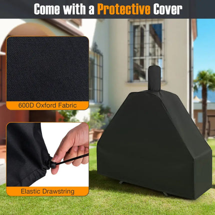 Outdoor Pizza Oven with 600D Oxford Fabric Cover 12 Inch Pizza Stone and Cooking Grill - Black - Outdoor Grills