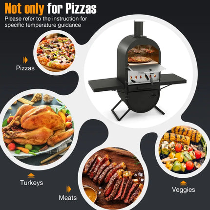 Outdoor Pizza Oven with 600D Oxford Fabric Cover 12 Inch Pizza Stone and Cooking Grill - Black - Outdoor Grills