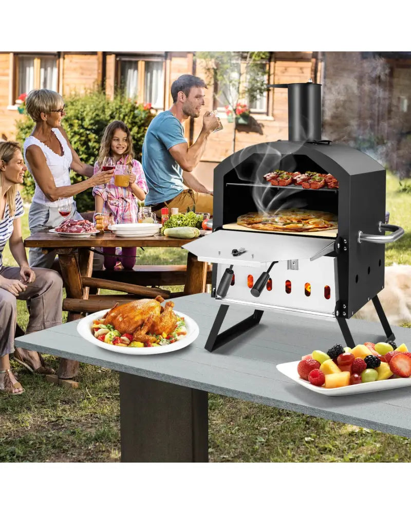 Outdoor Pizza Oven with Anti-scalding Handles and Foldable Legs-Black - Black - Outdoor Grills