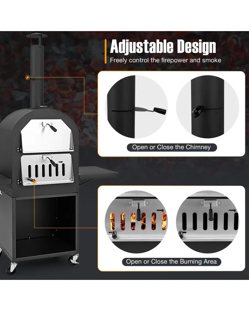 Outdoor Pizza Oven with Protective Cover and Grill Racks and Built-in Thermometer - Black - Outdoor Grills