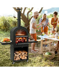 Outdoor Pizza Oven with Protective Cover and Grill Racks and Built-in Thermometer - Black - Outdoor Grills