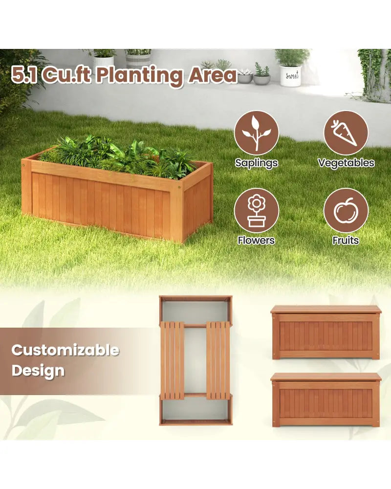 Outdoor Plant Container with Seat for Garden Yard Balcony Deck - Natural - Raised Garden Beds