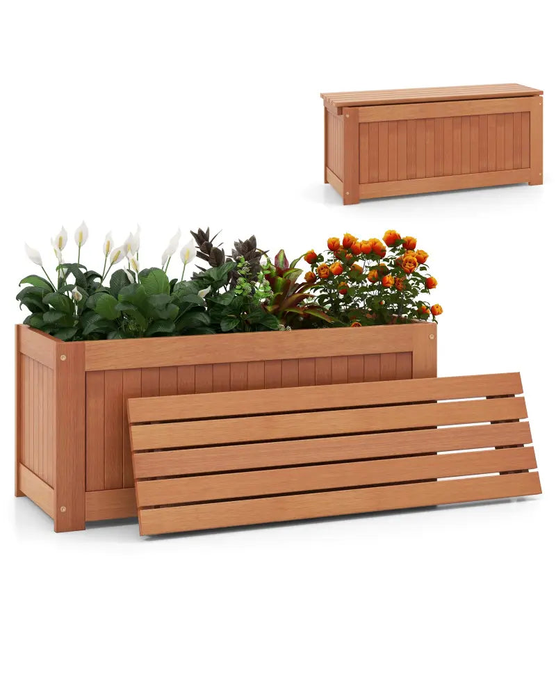 Outdoor Plant Container with Seat for Garden Yard Balcony Deck - Natural - Raised Garden Beds