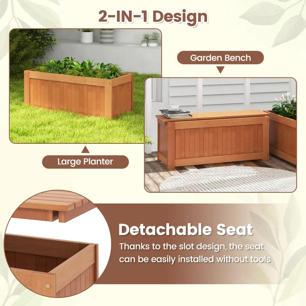 Outdoor Plant Container with Seat for Garden Yard Balcony Deck - Natural - Raised Garden Beds