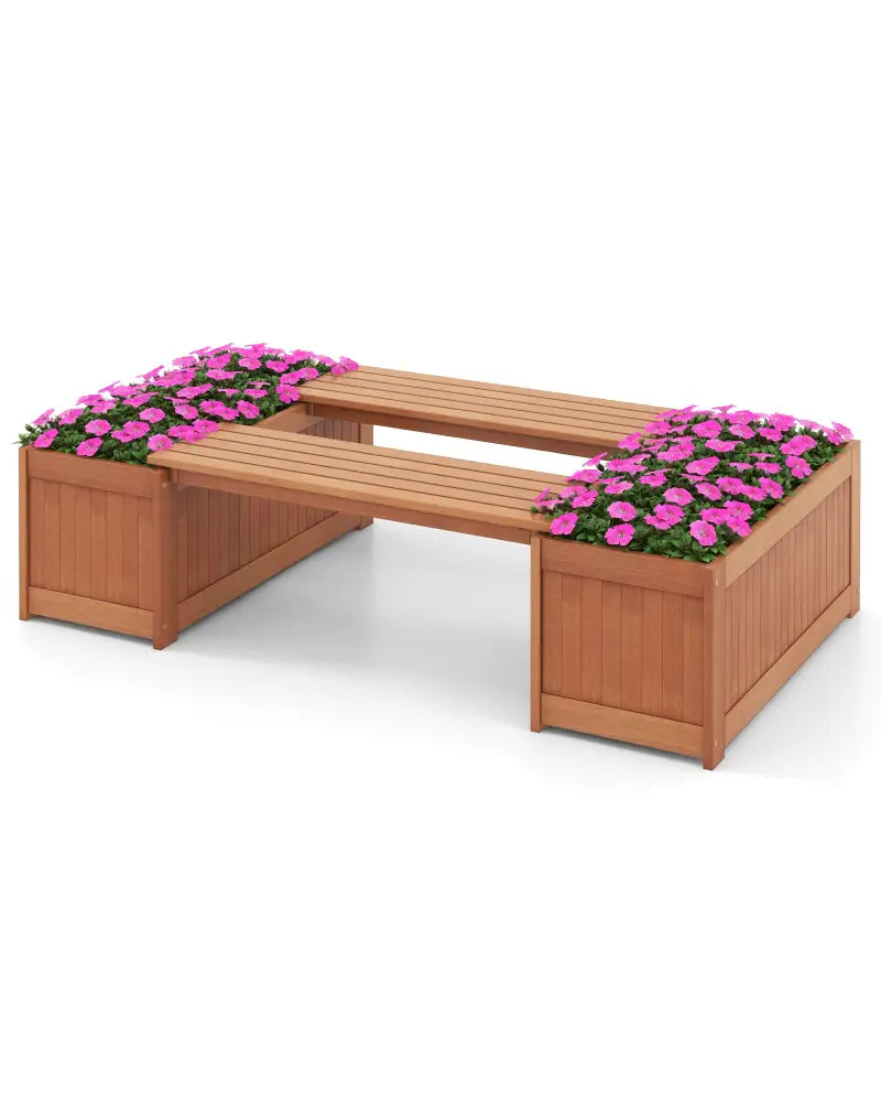 Outdoor Plant Container with Seat for Garden Yard Balcony Deck - Natural - Raised Garden Beds