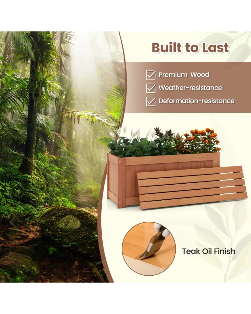 Outdoor Plant Container with Seat for Garden Yard Balcony Deck - Natural - Raised Garden Beds