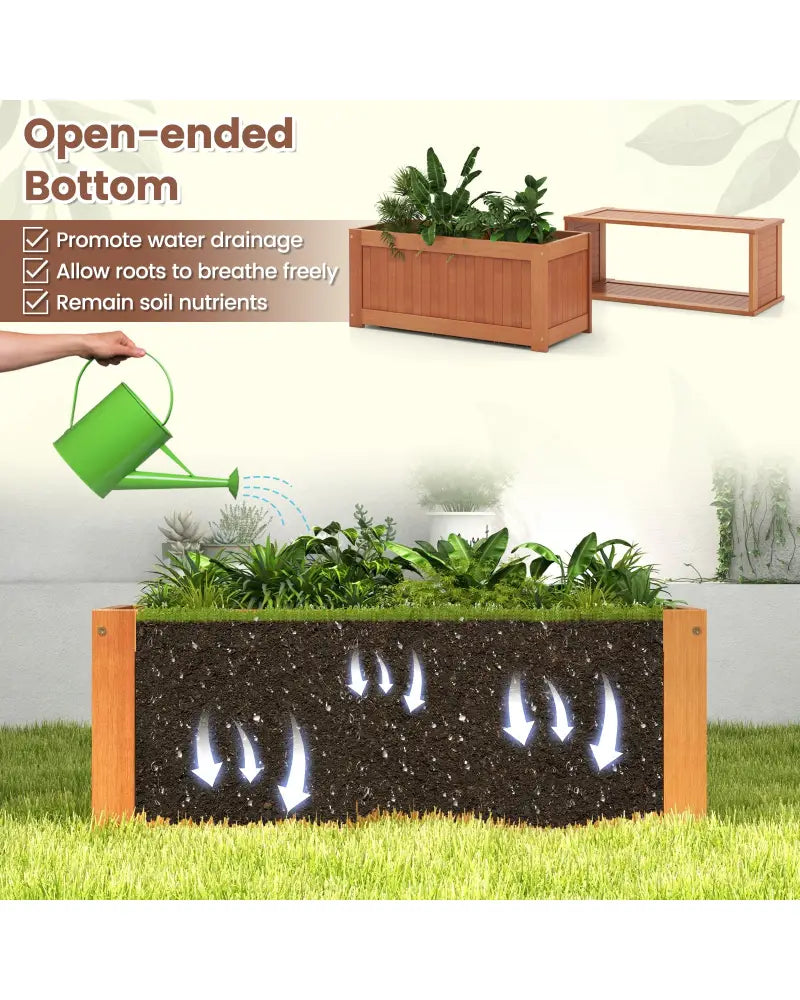 Outdoor Plant Container with Seat for Garden Yard Balcony Deck - Natural - Raised Garden Beds
