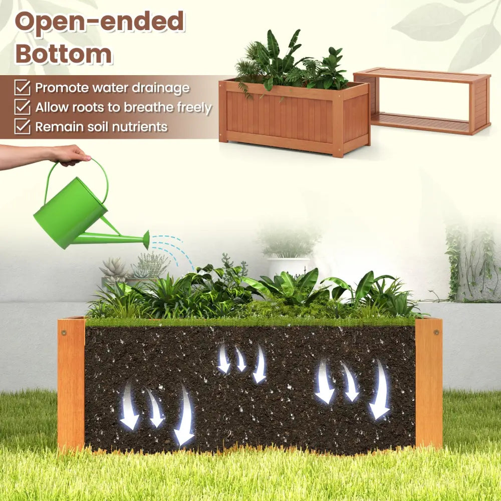 Outdoor Plant Container with Seat for Garden Yard Balcony Deck - Natural - Raised Garden Beds