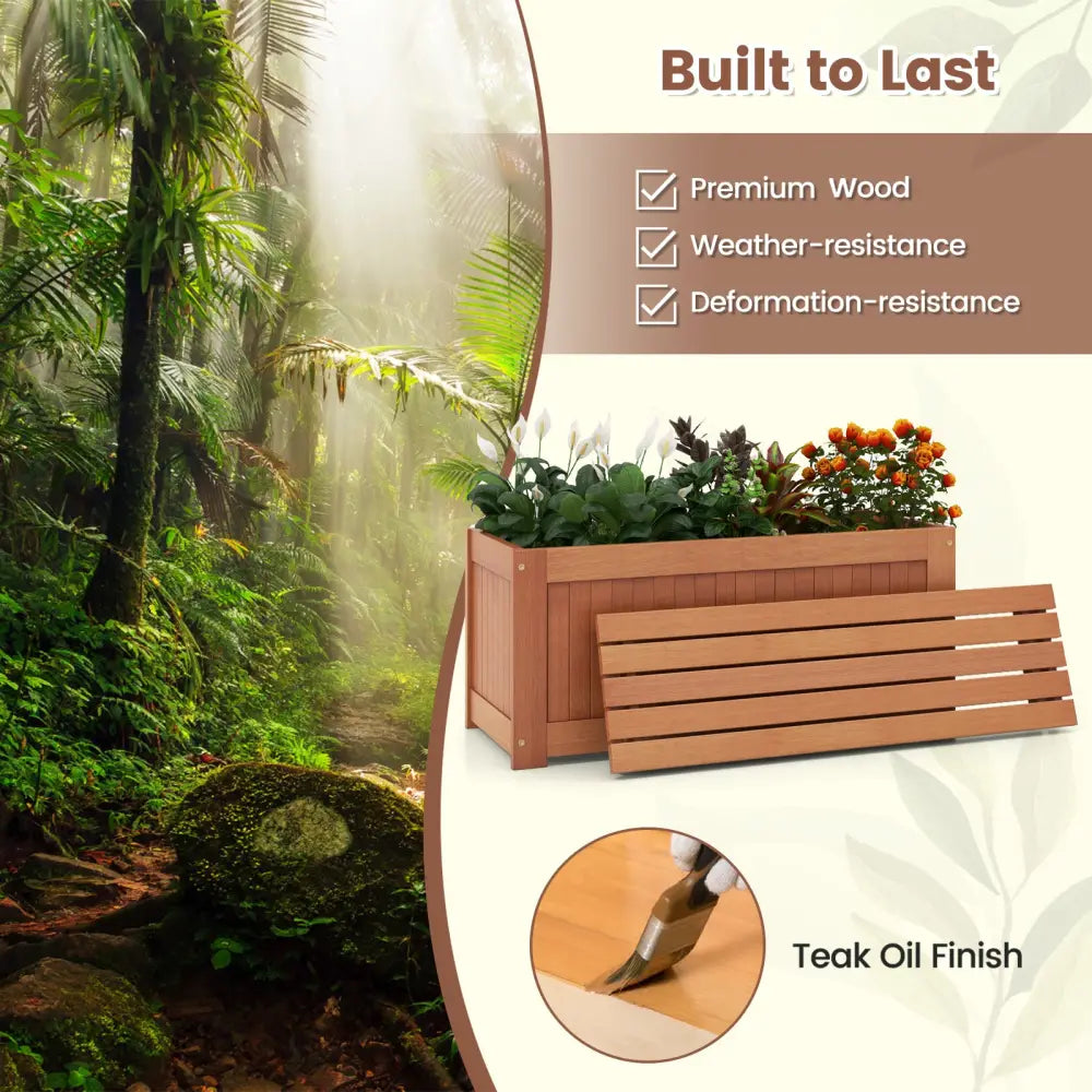 Outdoor Plant Container with Seat for Garden Yard Balcony Deck - Natural - Raised Garden Beds