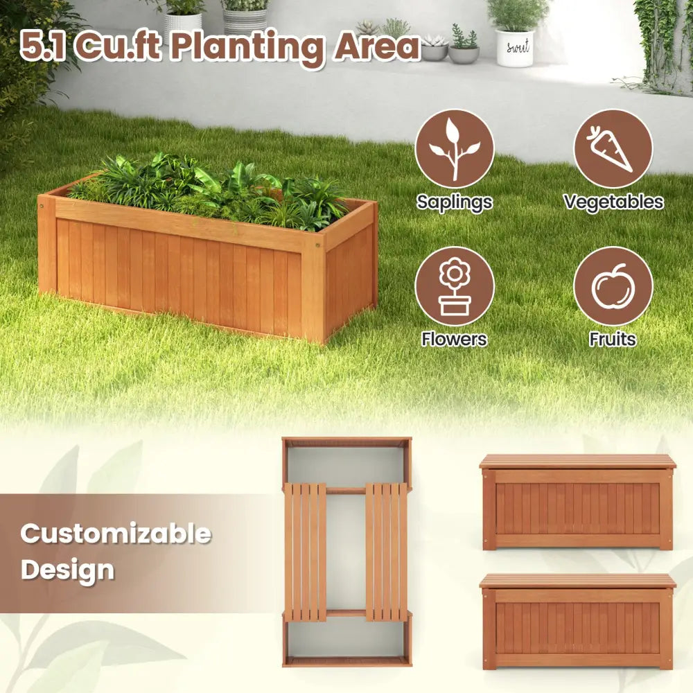 Outdoor Plant Container with Seat for Garden Yard Balcony Deck - Natural - Raised Garden Beds