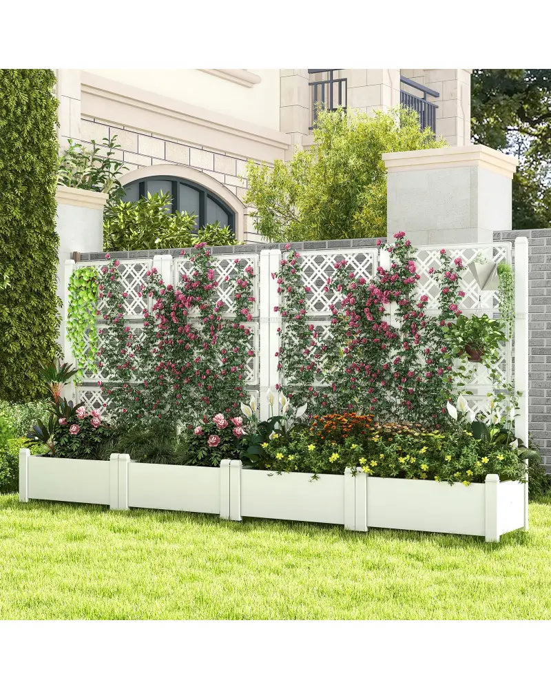 Outdoor Planter Box Self-Watering Raised Garden Bed Trellis with Water Level Indicator-Greyish-white - Light Gray